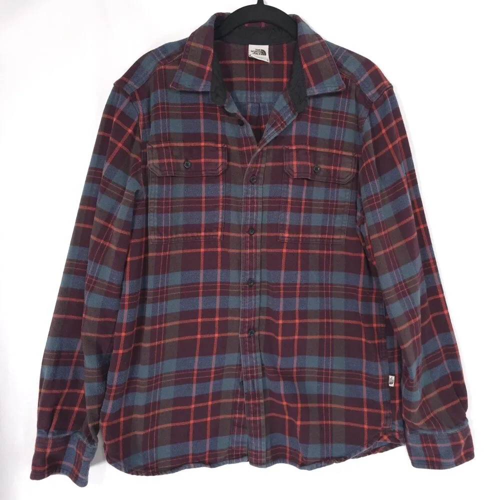 THE NORTH FACE Mens Shirt Plaid MEDIUM Flannel Lined Brown 100% Cotton